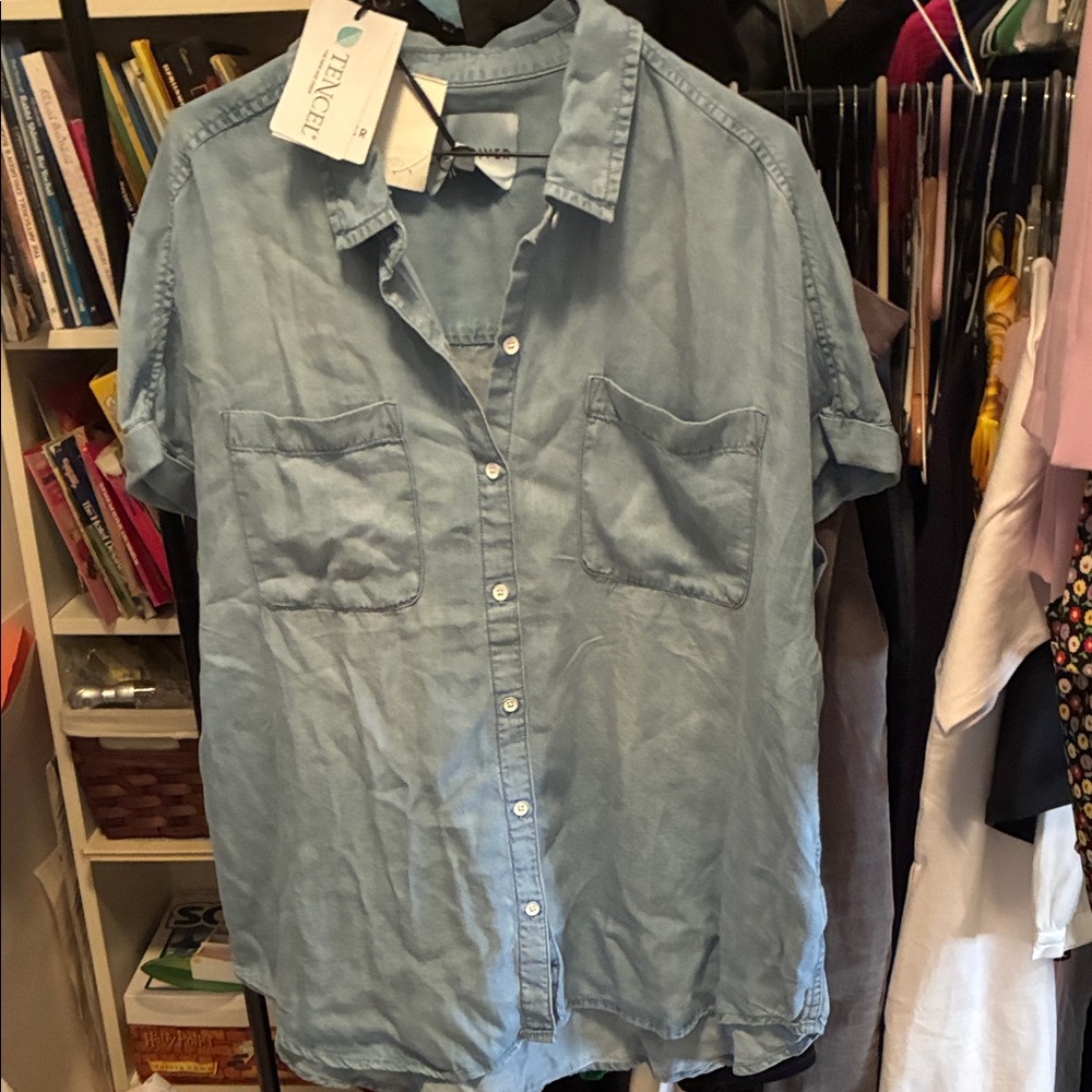 Women's Blue Button-Up Blouse